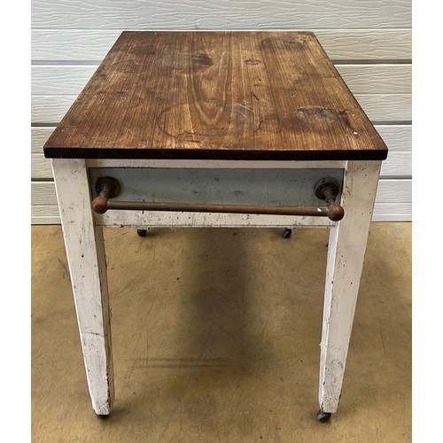 336 - MAHOGANY TOP KITCHEN TABLE WITH DRAWER