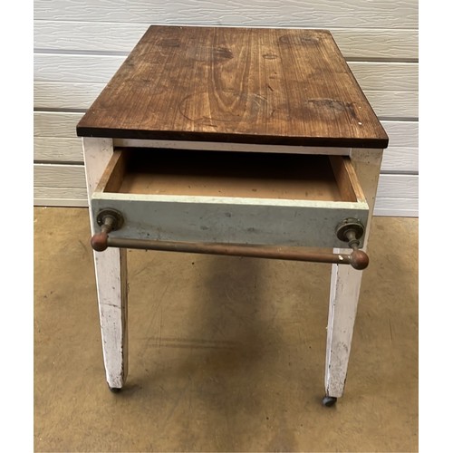 336 - MAHOGANY TOP KITCHEN TABLE WITH DRAWER