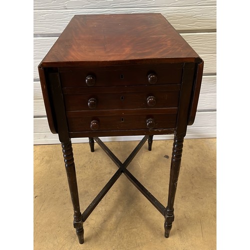 347 - VICTORIAN DROP LEAF WORK TABLE WITH DRAWERS / SEE ALL PICTURES