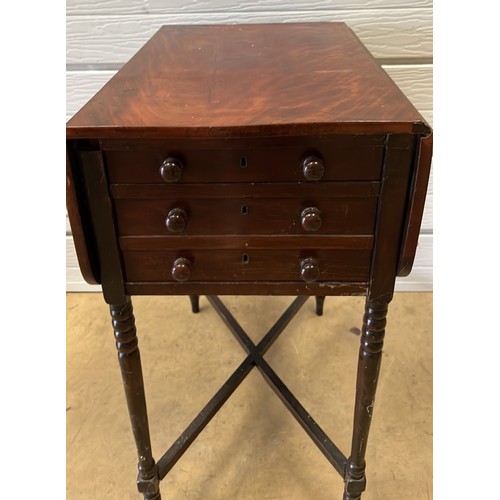 347 - VICTORIAN DROP LEAF WORK TABLE WITH DRAWERS / SEE ALL PICTURES