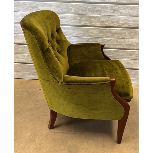 355 - PARKER KNOLL GREEN VELOUR NURSING CHAIR