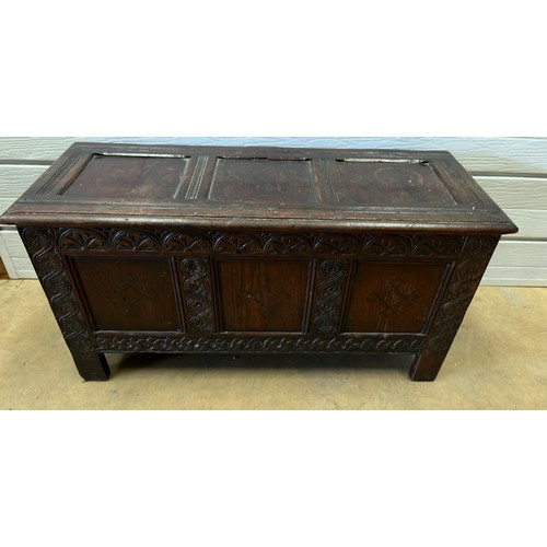 356 - EDWARDIAN OAK COFFER / BLANKET BOX