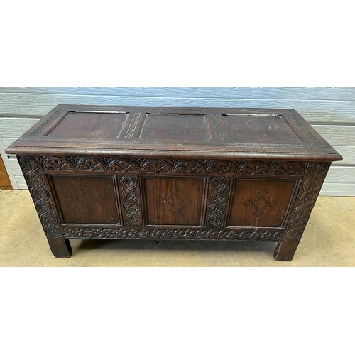 356 - EDWARDIAN OAK COFFER / BLANKET BOX