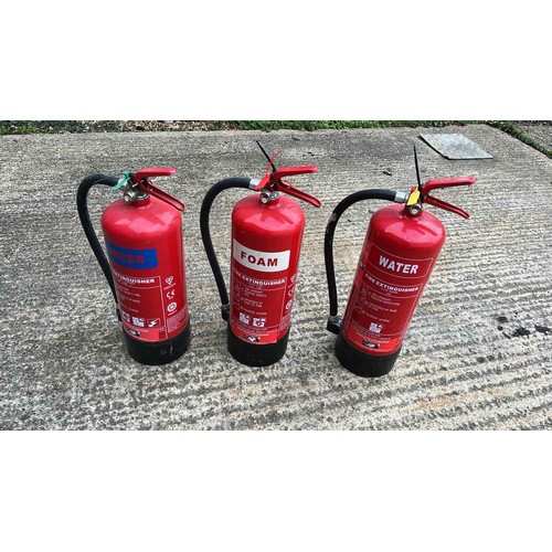 376 - POWDER , WATER AND FOAM FIRE EXTINGUISHERS X 3