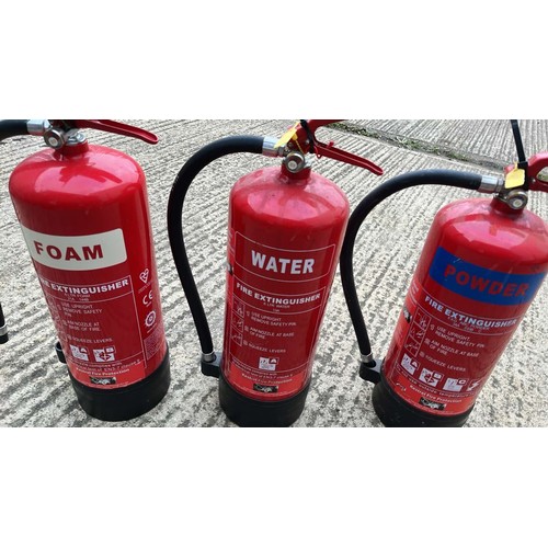 376 - POWDER , WATER AND FOAM FIRE EXTINGUISHERS X 3