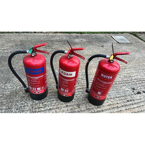 377 - POWDER , WATER AND FOAM FIRE EXTINGUISHERS X 3