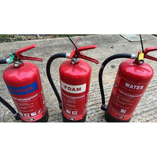 377 - POWDER , WATER AND FOAM FIRE EXTINGUISHERS X 3