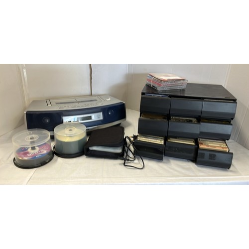 416 - PANASONIC CASSETTE PLAYER WITH CDS AND QTY OF CASSETTES