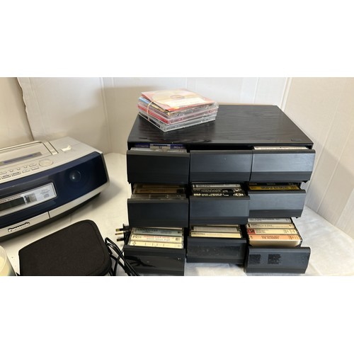 416 - PANASONIC CASSETTE PLAYER WITH CDS AND QTY OF CASSETTES