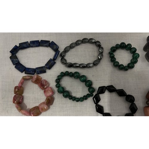 268 - MIXED NEW GEM STONE BRACELETS WITH MALACHITE