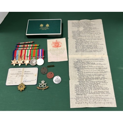 218 - WWII GROUP OF MEDALS FOR FOR G EDDLESTON WITH PAPER WORK RECORD FOR ARMY MOVEMENTS FROM JUNE 1940 TO... 