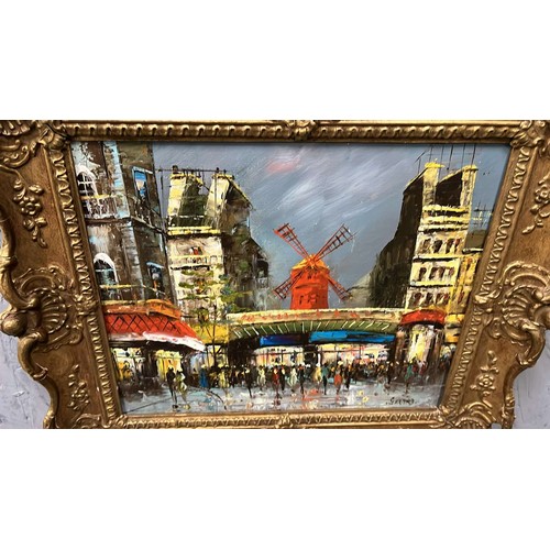 557 - DECRETIVE FRAMED OIL ON CANVAS MOULIN ROUGE