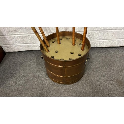 1 - COPPER BARREL STICK STAND WITH STICKS