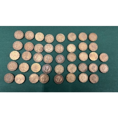 6 - QTY OF THREE PENCE MIXED HEAD COINS