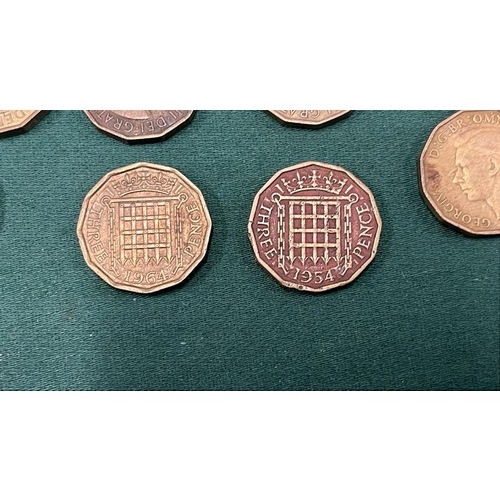 6 - QTY OF THREE PENCE MIXED HEAD COINS