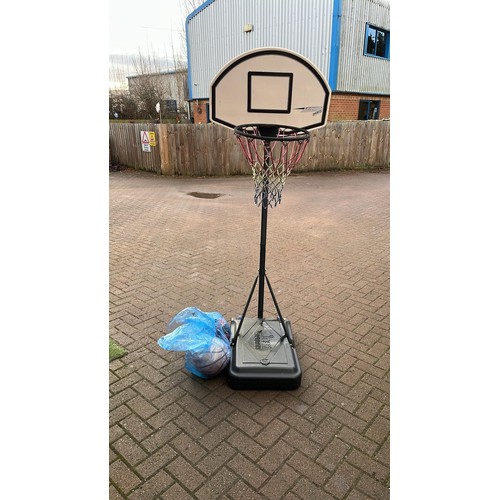 822 - BASKET BALL NET STAND AND TWO BALLS