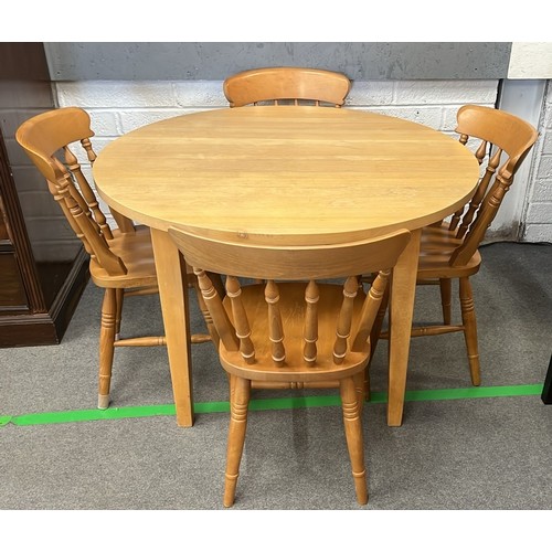 BEECH FRAMED TABLE AND 4 X CHAIRS