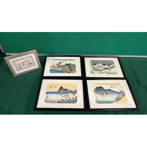 62 - FIVE FRAMED ORIENTAL ART WORKS