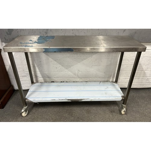MOBILE STAINLESS STEEL KITCHEN PREP TABLE