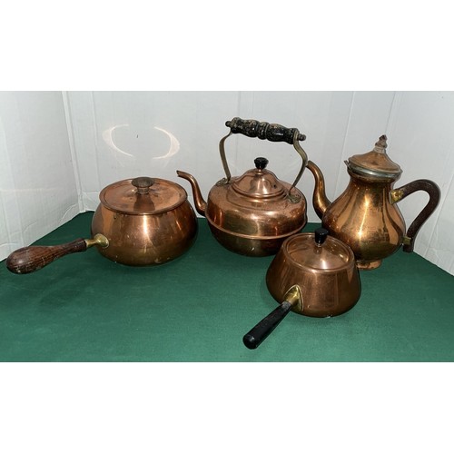 140 - COPPER KITCHEN KETTLES AND SAUCEPANS