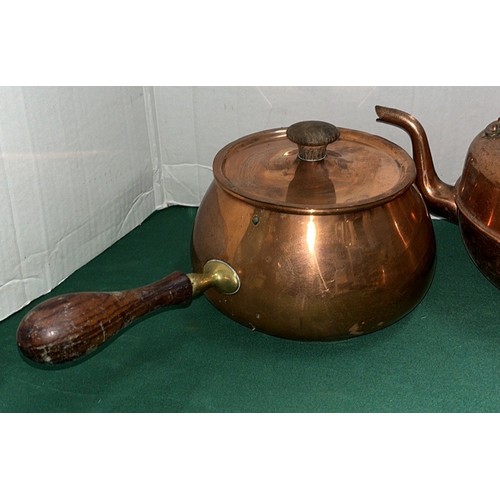 140 - COPPER KITCHEN KETTLES AND SAUCEPANS
