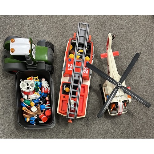 203 - Playmobil Toys HELICOPTER , AMERICAN FIRE TRUCK AND FIGURES