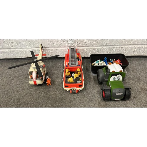 203 - Playmobil Toys HELICOPTER , AMERICAN FIRE TRUCK AND FIGURES