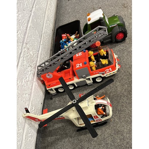 203 - Playmobil Toys HELICOPTER , AMERICAN FIRE TRUCK AND FIGURES