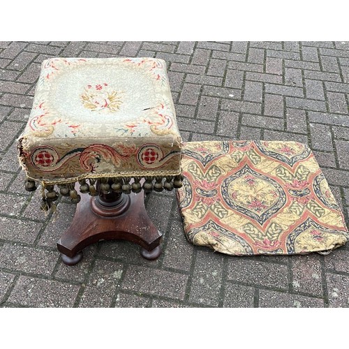 198 - VICTORIAN MAHOGANY STOOL WITH NEEDLE WORK DETAIL