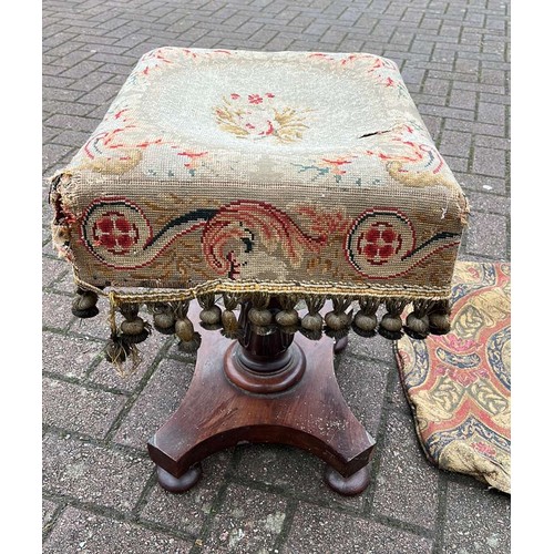 198 - VICTORIAN MAHOGANY STOOL WITH NEEDLE WORK DETAIL