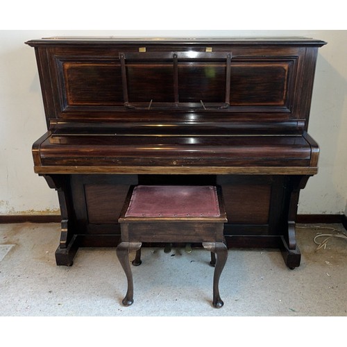 196 - JOHN BROADWOOD & SONS STRAIGHT STRUNG PIANO AND STOOL