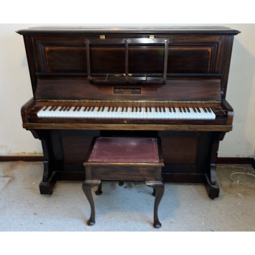 196 - JOHN BROADWOOD & SONS STRAIGHT STRUNG PIANO AND STOOL