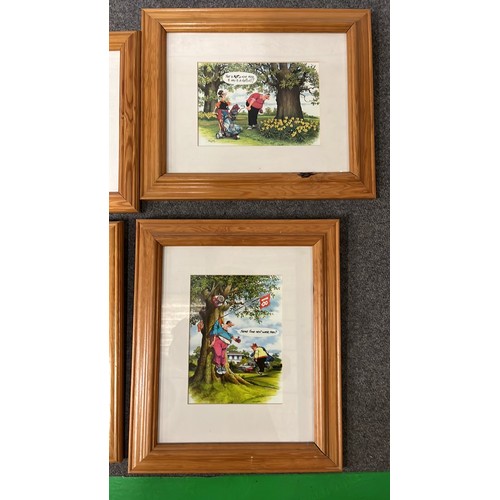 114 - 7 X PINE FRAMED HUMOROUS GOLF ART WORKS