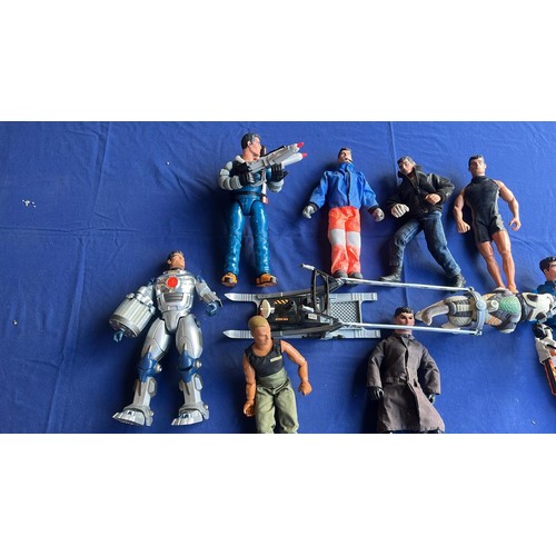 76 - ACTION MAN FIGURES X 9 PLUS DOG WITH SLED