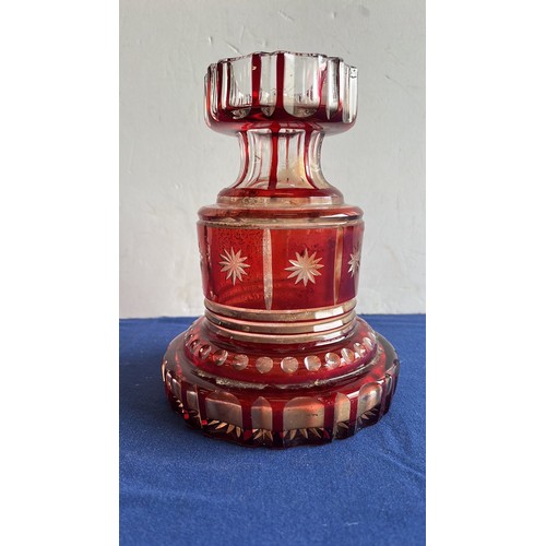 49 - EDWARDIAN RED GLASS TABLE VASE...