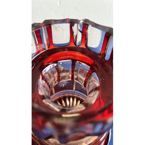 49 - EDWARDIAN RED GLASS TABLE VASE...
