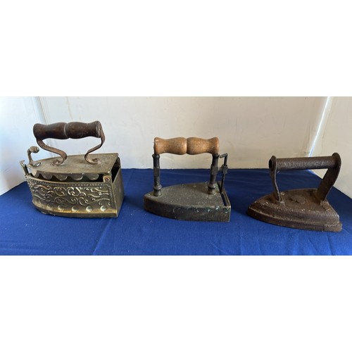47 - SELECTION OF BRASS AND METAL FLAT IRONS...