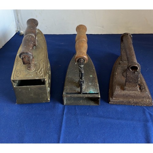 47 - SELECTION OF BRASS AND METAL FLAT IRONS...