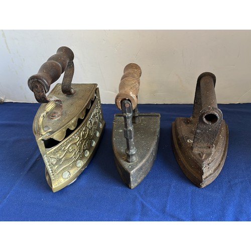 47 - SELECTION OF BRASS AND METAL FLAT IRONS...