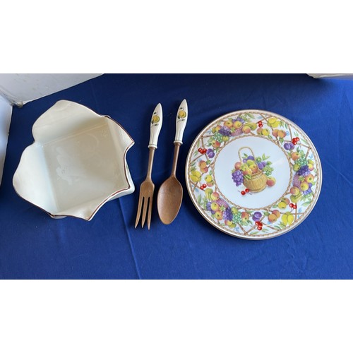 46 - ROYAL WORCESTER FRUIT BASKET CAKE PLATE PLUS AN ITALIAN SALAD BOWL SET...