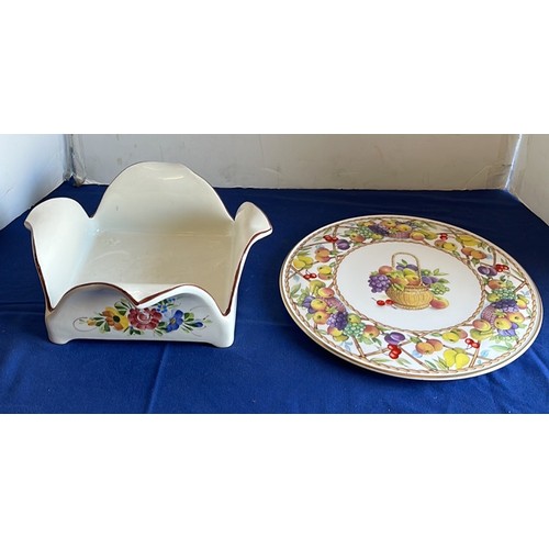 46 - ROYAL WORCESTER FRUIT BASKET CAKE PLATE PLUS AN ITALIAN SALAD BOWL SET...