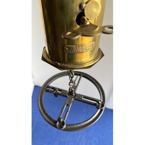 30 - EDWARDIAN DEANE & CO LONDON BRIDGE BRASS CLOCK WORK FIRE JACK ROASTING SPIT WITH KEY AND RACK /W...