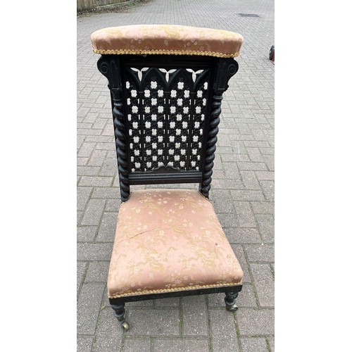 37 - VICTORIAN BARLEY TWIST , FRET WORK DETAIL BACKED PALOUR LADYS SEWING / NURSING CHAIR...