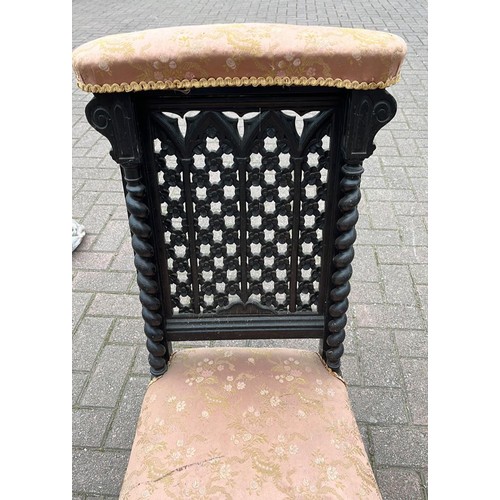 37 - VICTORIAN BARLEY TWIST , FRET WORK DETAIL BACKED PALOUR LADYS SEWING / NURSING CHAIR...