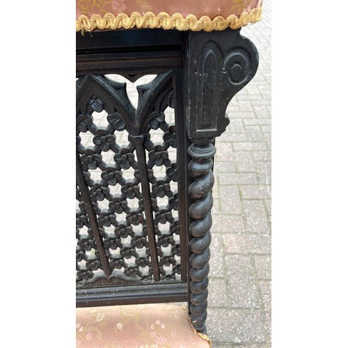 37 - VICTORIAN BARLEY TWIST , FRET WORK DETAIL BACKED PALOUR LADYS SEWING / NURSING CHAIR...