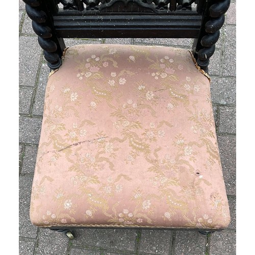 37 - VICTORIAN BARLEY TWIST , FRET WORK DETAIL BACKED PALOUR LADYS SEWING / NURSING CHAIR...