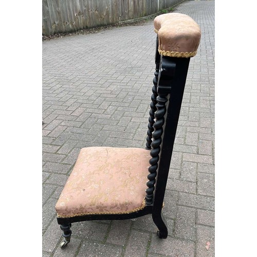 37 - VICTORIAN BARLEY TWIST , FRET WORK DETAIL BACKED PALOUR LADYS SEWING / NURSING CHAIR...