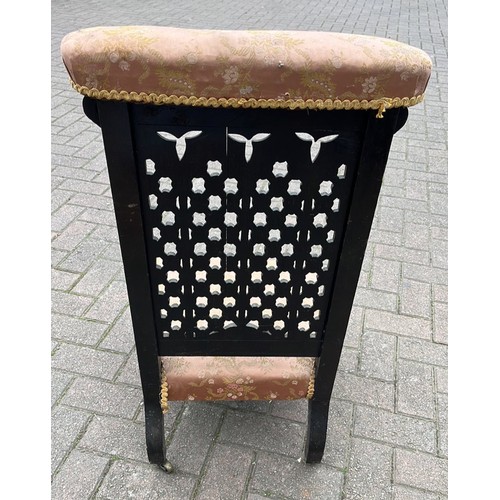 37 - VICTORIAN BARLEY TWIST , FRET WORK DETAIL BACKED PALOUR LADYS SEWING / NURSING CHAIR...