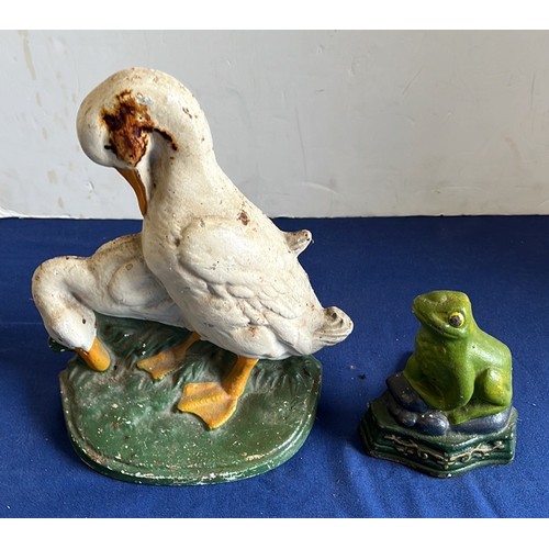 28 - CAST METAL GEESE & FROG DOOR STOPS...