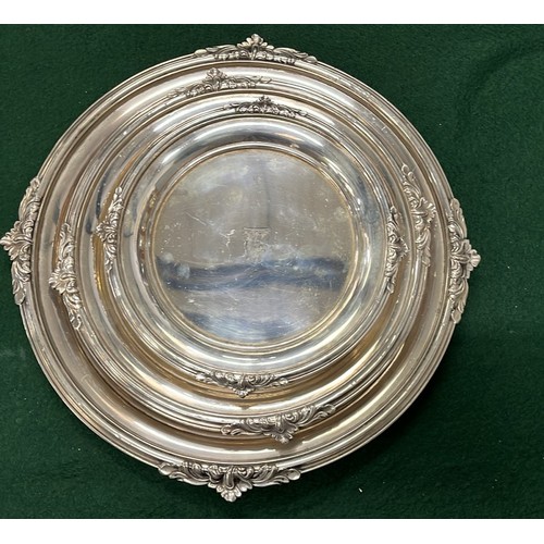 14 - THREE HEAVEY SILVER PLATED SERVING TRAYS WITH HORSE HEAD MOTIF...